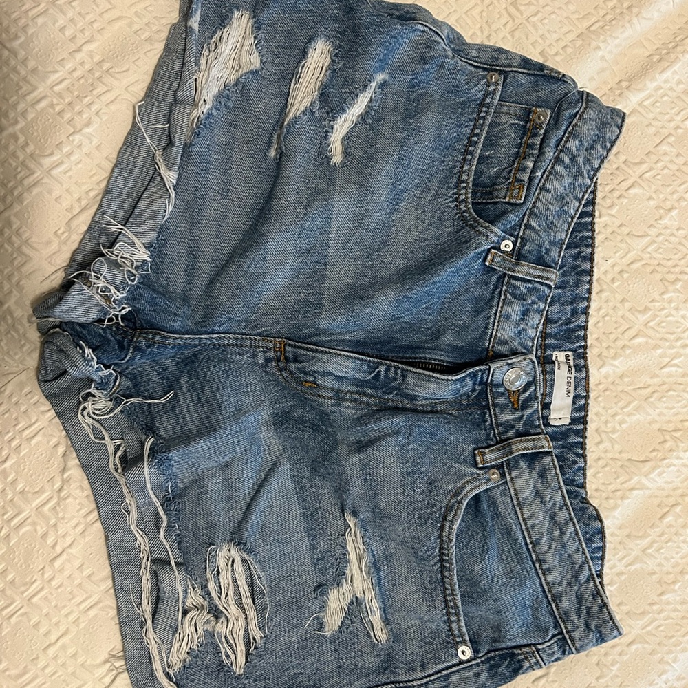 Garage Distressed “Mom jean” Blue Denim Shorts